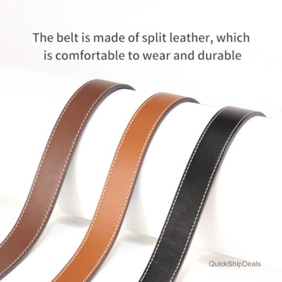 Reversible Leather Belt with Gold Plated Buckle for Women